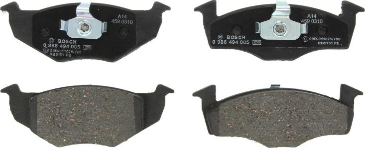 BOSCH 0 986 494 005 - Juego de pastillas de freno vegaparts.es