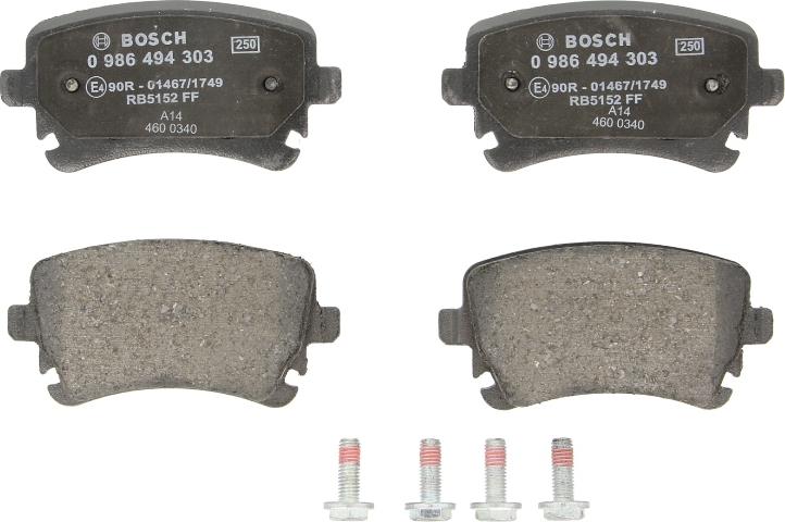BOSCH 0 986 494 303 - Juego de pastillas de freno vegaparts.es