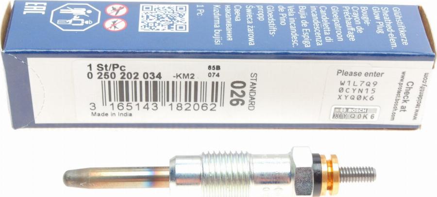 BOSCH 0 250 202 034 - Bujía de precalentamiento vegaparts.es