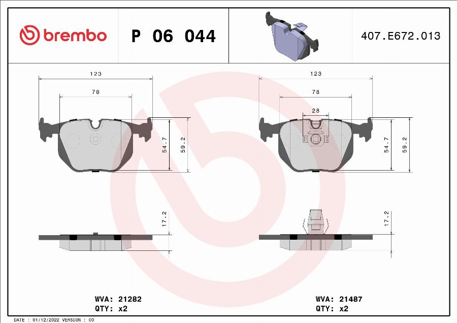 Brembo P 06 044 - Juego de pastillas de freno vegaparts.es