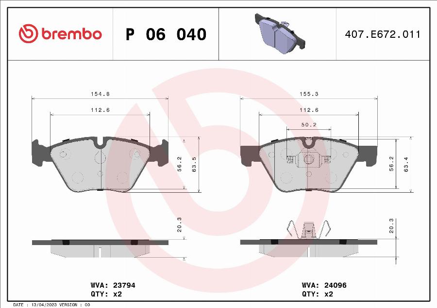 Brembo P 06 040 - Juego de pastillas de freno vegaparts.es