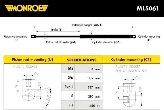 Monroe ML5061 - Muelle neumático, maletero / compartimento de carga vegaparts.es