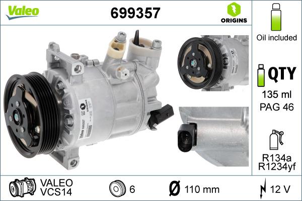 VALEO 699357 - Compresor, aire acondicionado vegaparts.es